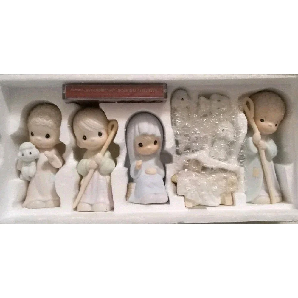 Precious Moments 9 Piece Enesco Set 104000 Come Let Us Adore  Him 1986 BisqueNew